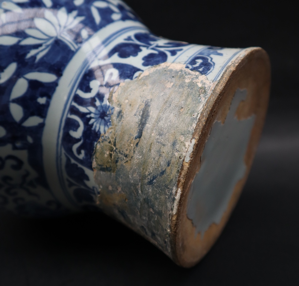 A 19th century Delft tin glazed earthenware blue and white vase decorated with stags, - Image 4 of 14