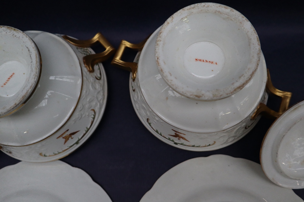 A pair of Swansea porcelain sauce tureens, covers and stands, with moulded lids and borders, - Image 12 of 12