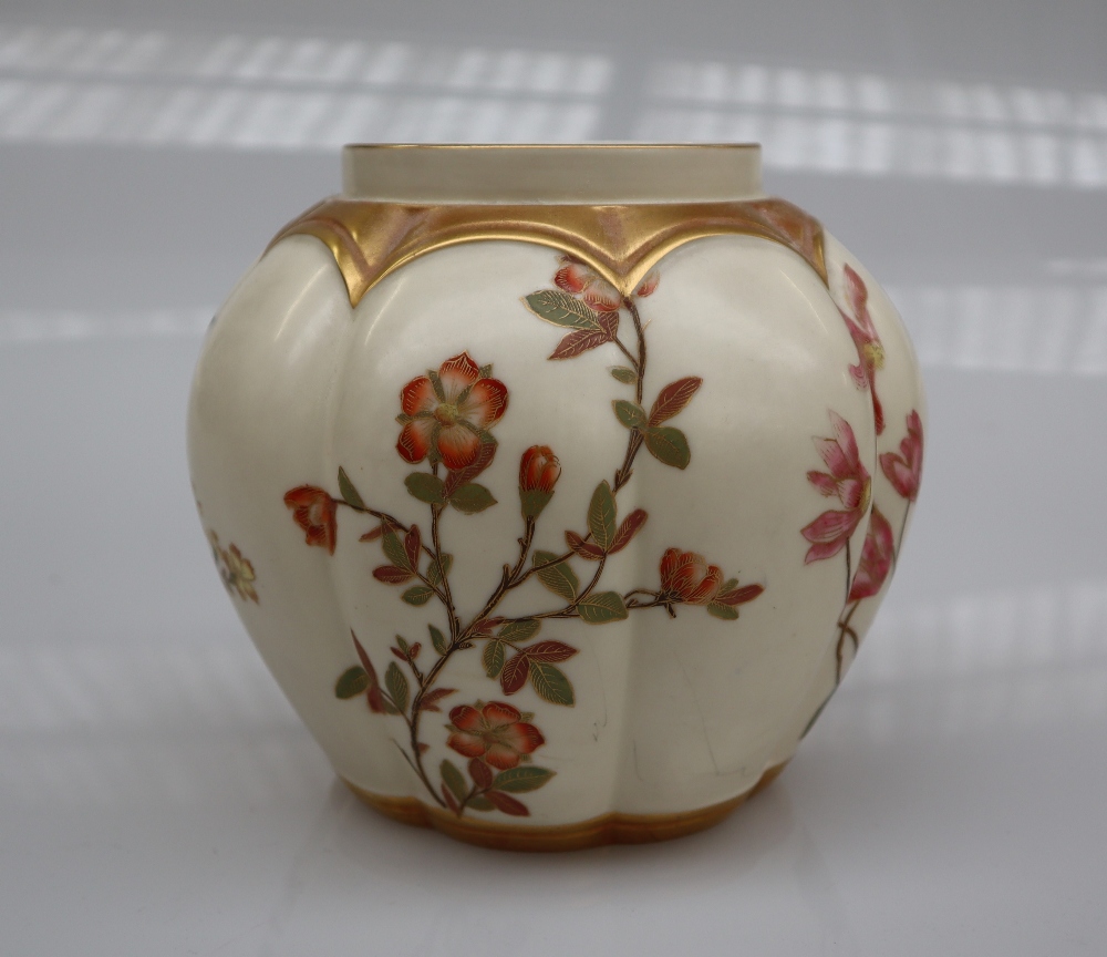 A pair of Royal Worcester porcelain ewers decorated with flowers and leaves number 1361 together - Image 6 of 11
