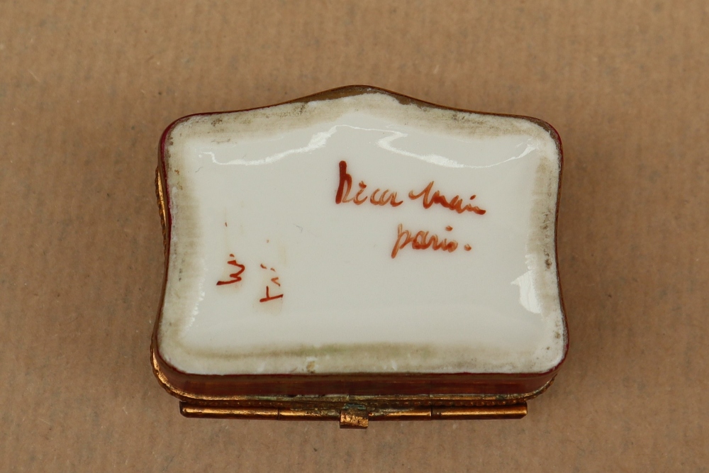 A 19th century porcelain box and cover painted with flowers to the lid and a rose pink border with - Image 7 of 7