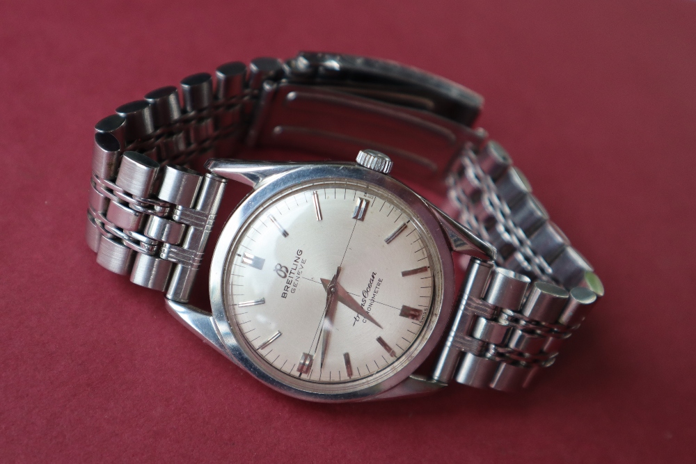 A gentleman's stainless steel Breitling TransOcean Chronometer wristwatch with a silvered dial and - Image 3 of 7