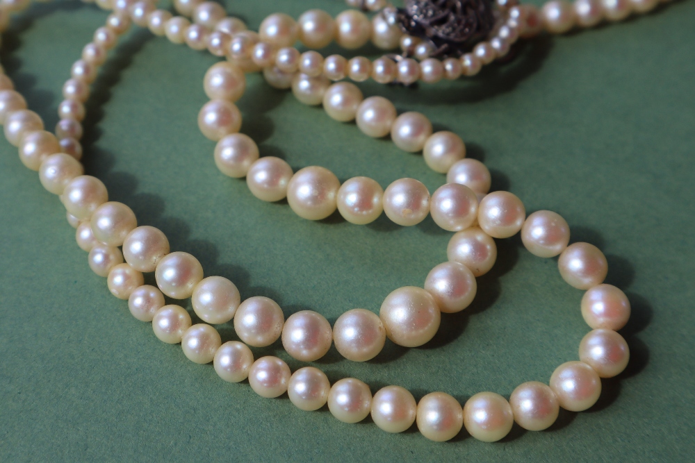 A two row graduated pearl necklet, varying in size from 2.8mm to 7. - Bild 4 aus 5