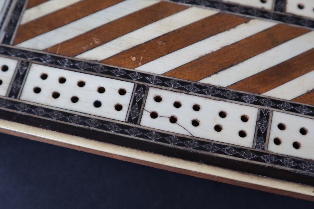 A 19th century bone and metal inlaid Cribbage board of rectangular form, - Image 4 of 7