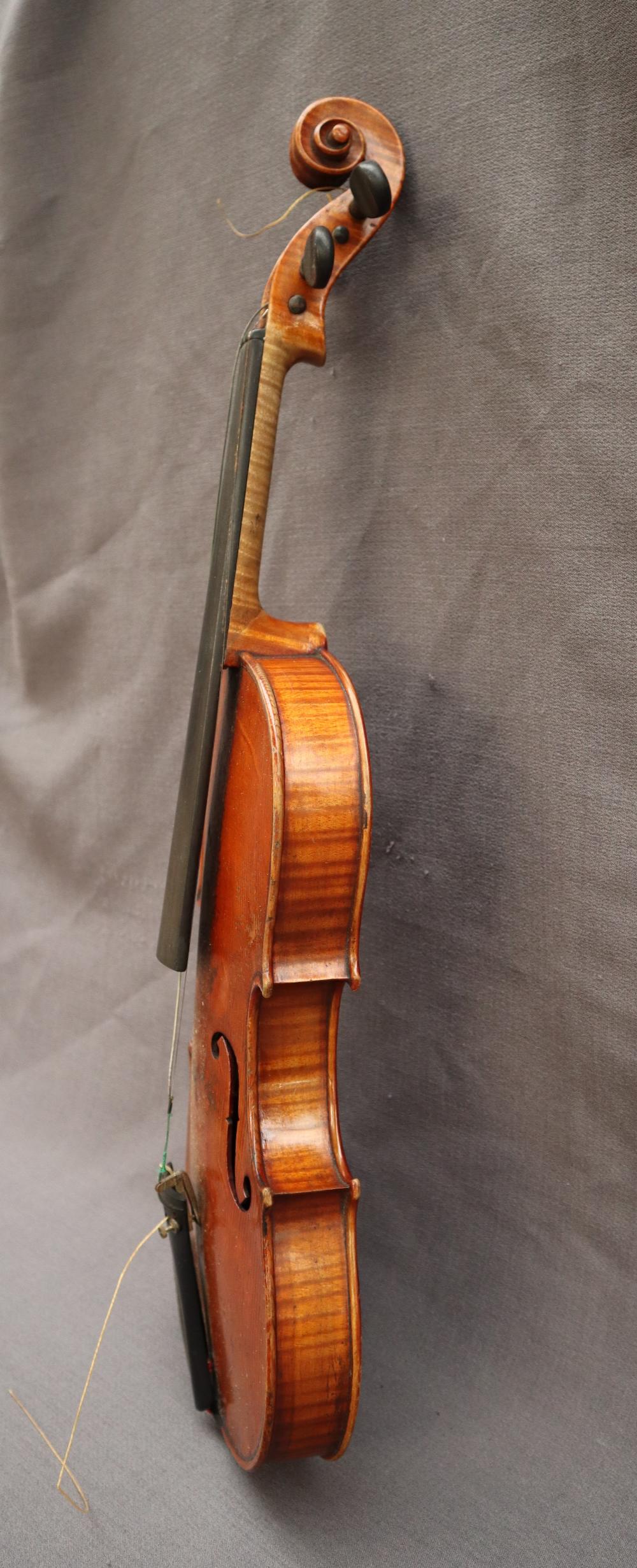 A three quarter size violin, with a two piece back and ebony stringing, bears a label El Tesoro, - Image 3 of 15