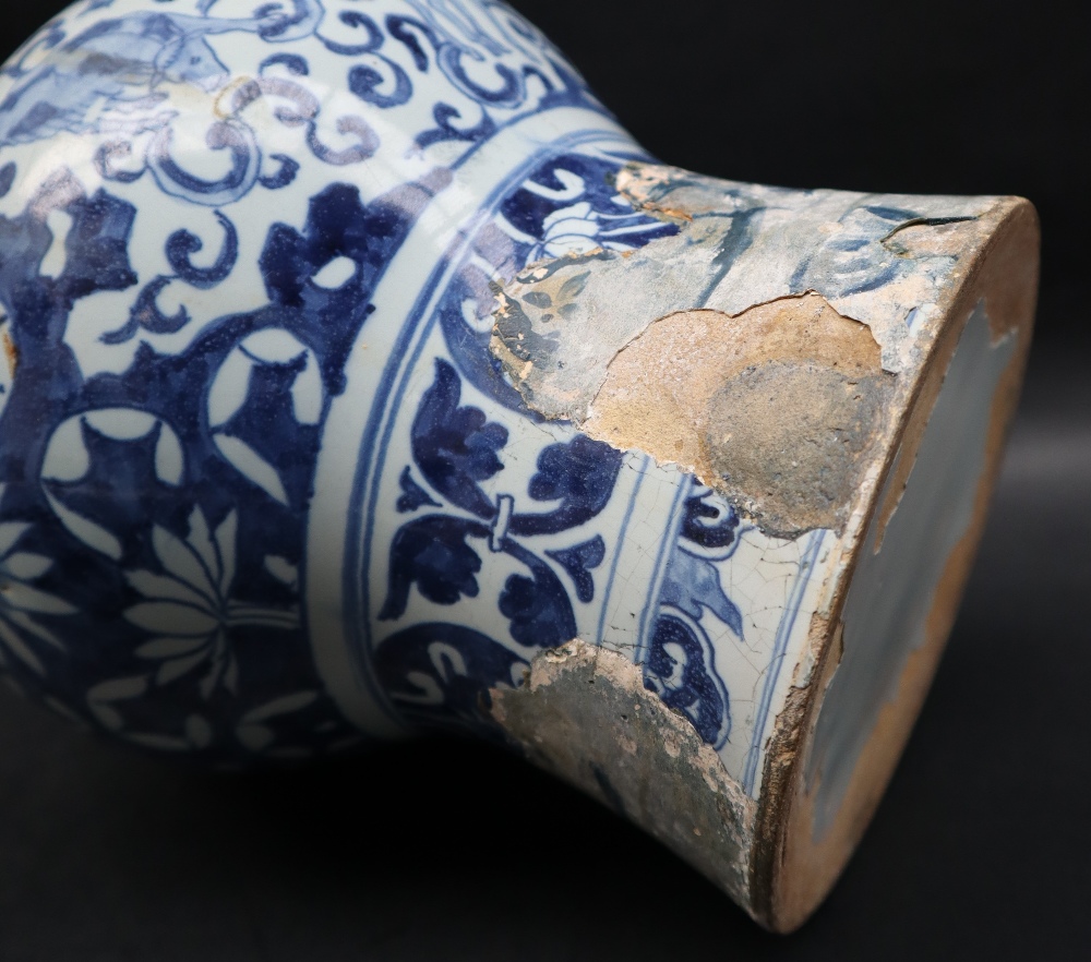 A 19th century Delft tin glazed earthenware blue and white vase decorated with stags, - Image 11 of 14