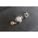 A 9ct gold opal set ring, size R together with a 9ct gold sapphire and diamond cluster ring,