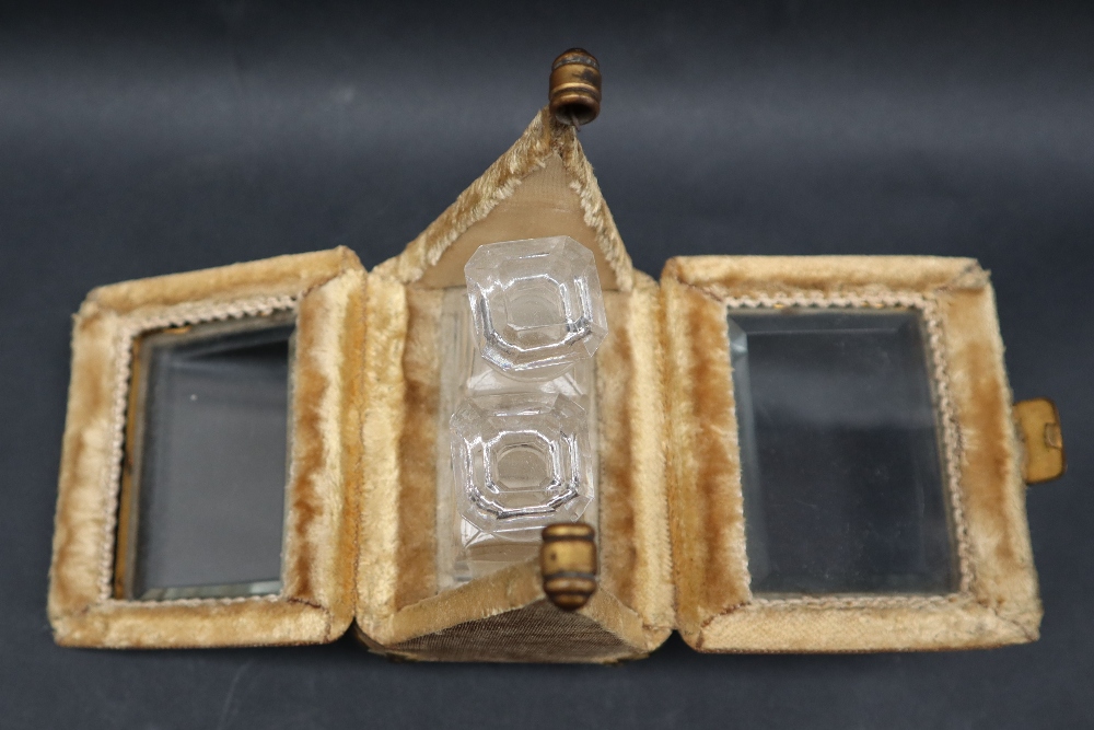 A scent bottle casket of triangular shape with glazed panels with gilt metal mounts and similar - Image 3 of 4