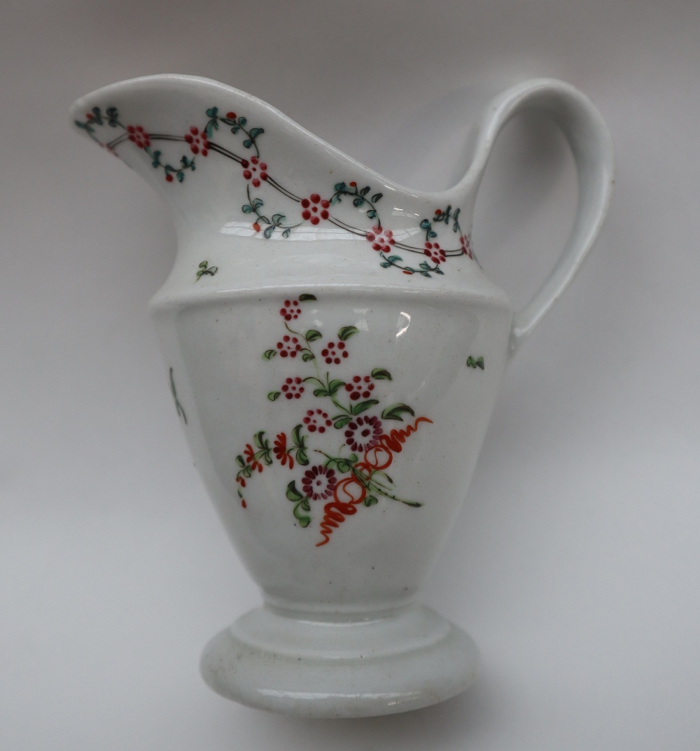 A Newhall porcelain milk jug of oval form and tapering body on a spreading foot painted with - Image 2 of 5