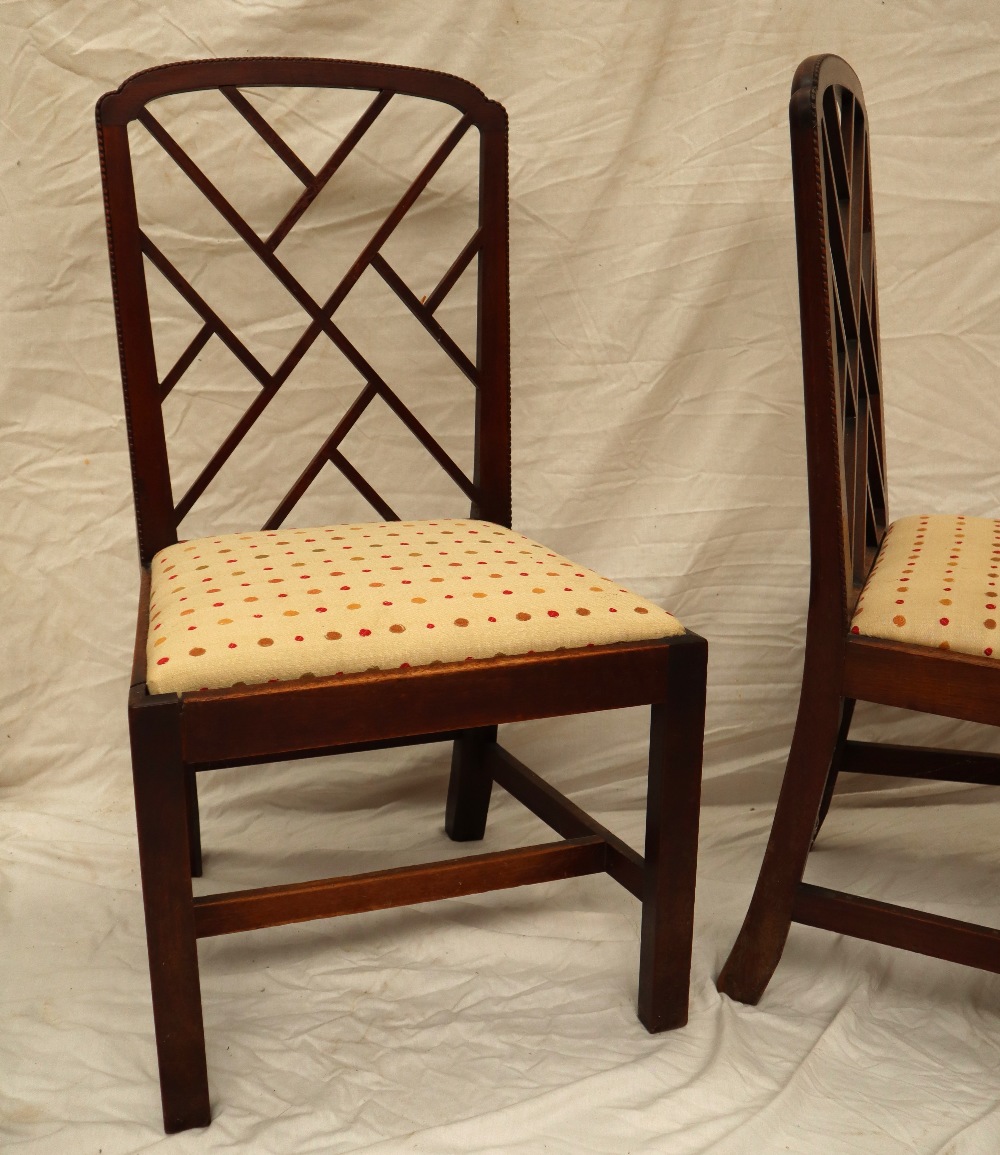 A set of six George III mahogany dining chairs, the beaded arched backs with fretted infill, - Image 3 of 6