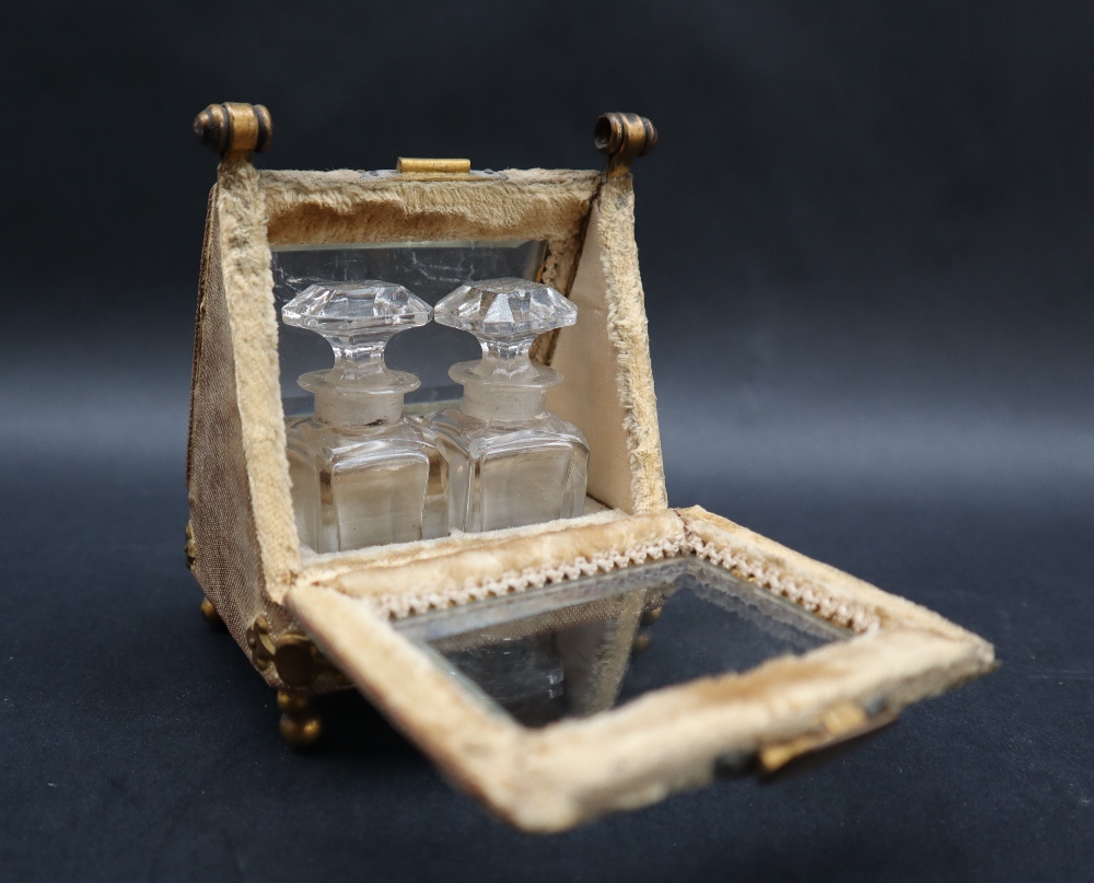 A scent bottle casket of triangular shape with glazed panels with gilt metal mounts and similar - Image 2 of 4