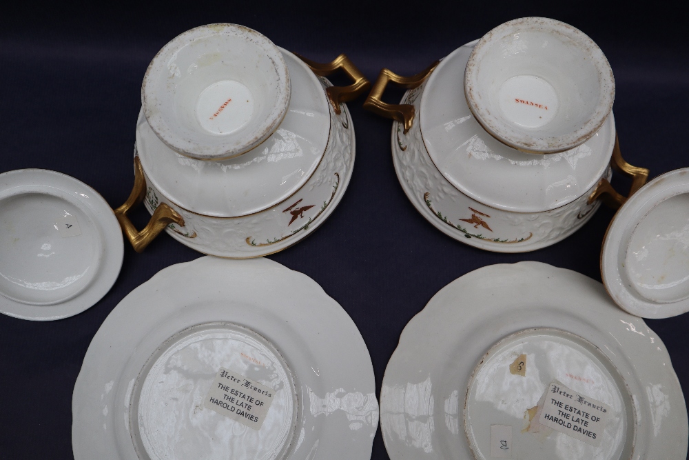 A pair of Swansea porcelain sauce tureens, covers and stands, with moulded lids and borders, - Image 11 of 12