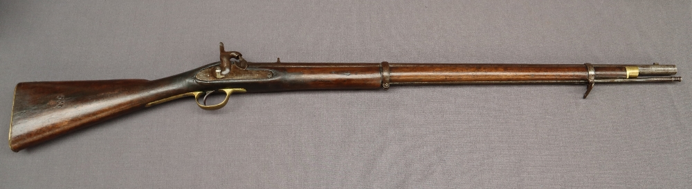 A two band percussion rifle with a ramrod and walnut stock,