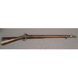 A two band percussion rifle with a ramrod and walnut stock,