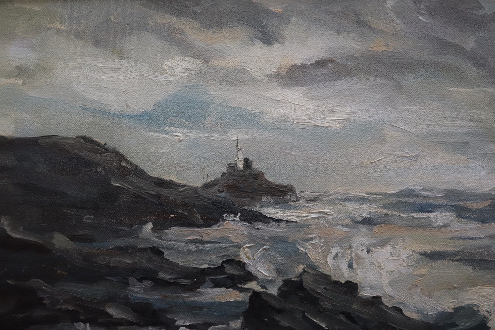 Valerie Ganz Mumbles Lighthouse with a choppy sea in the foreground Oil on canvas Signed and dated - Image 3 of 5