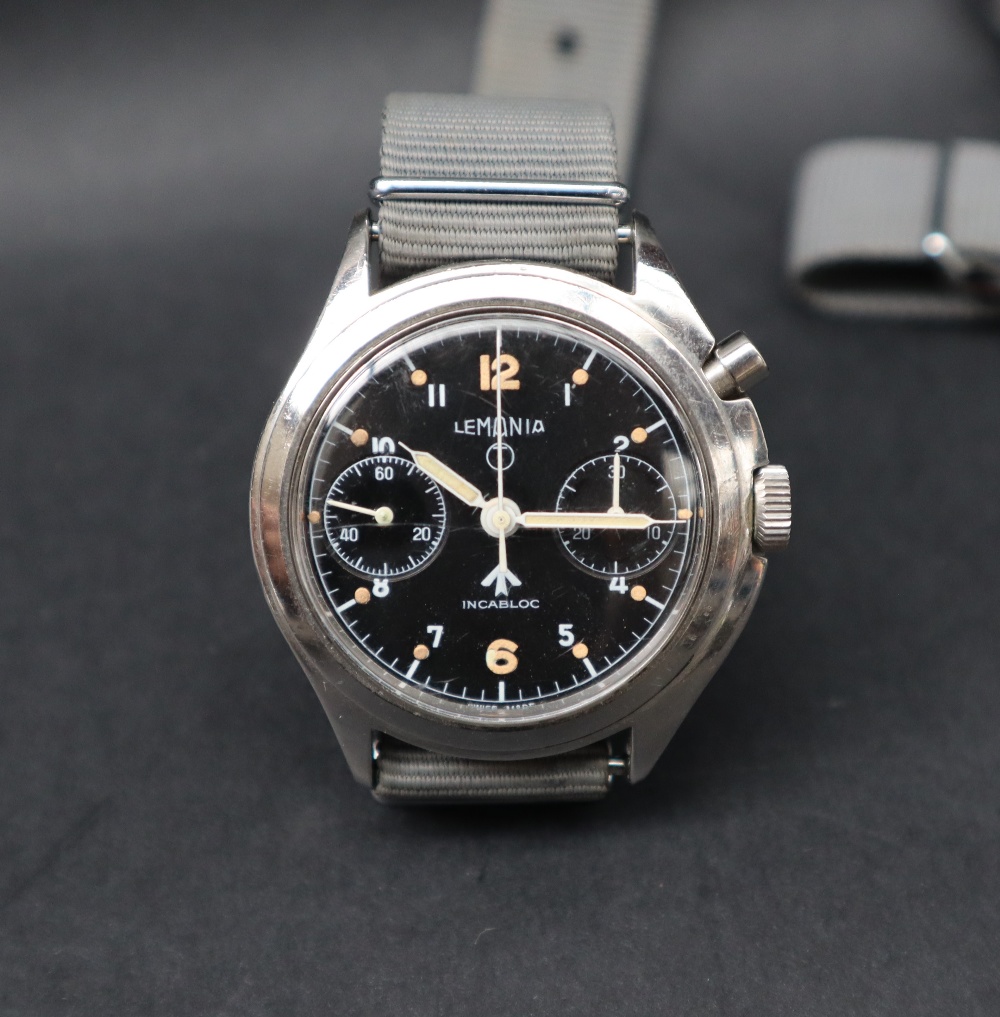 An RAF Lemania single push chronograph stainless steel wristwatch, 40mm case, - Image 2 of 5