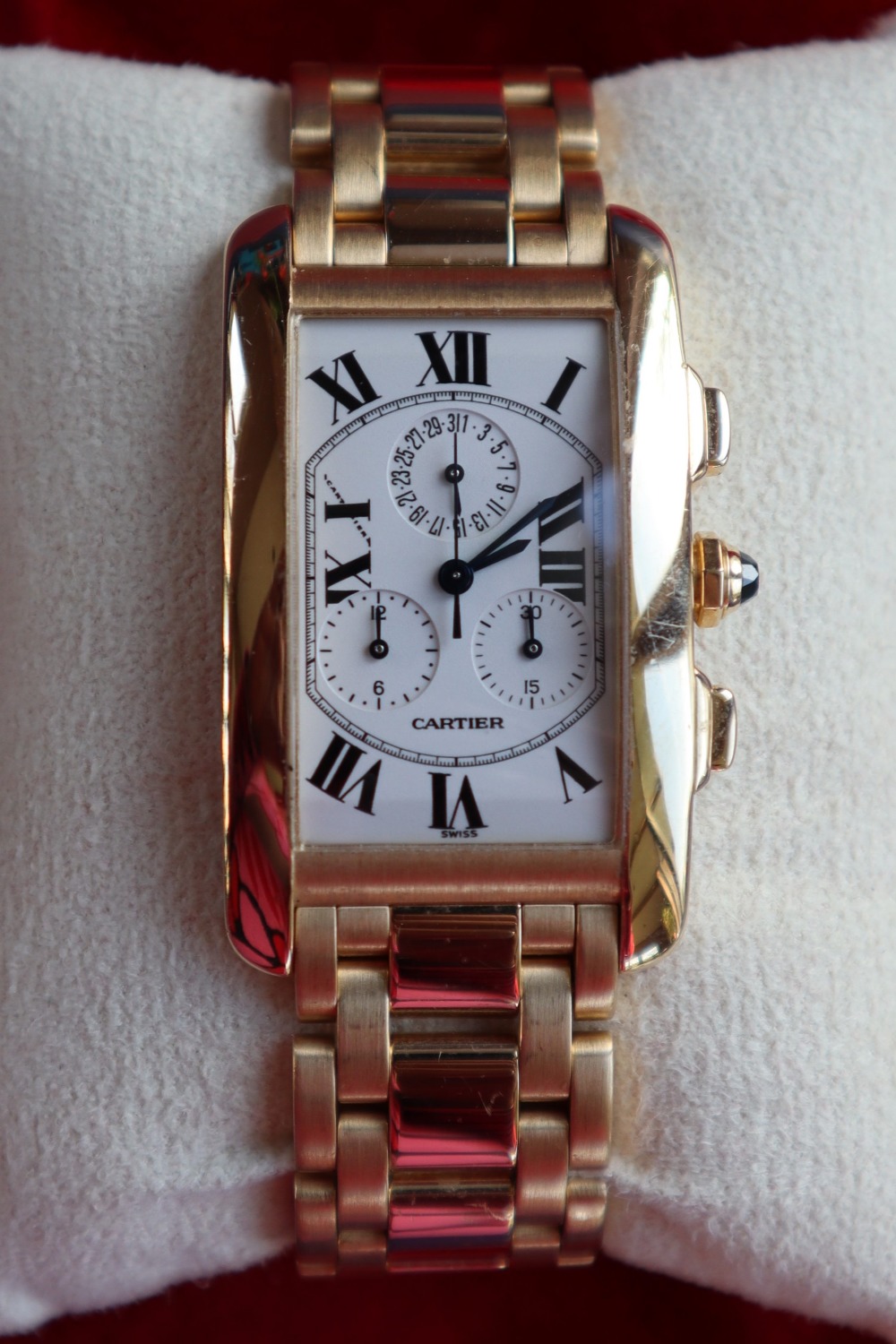 Cartier - An 18K gold quartz Tank Américaine calendar chronograph bracelet watch, Reference, 1730, - Image 3 of 7
