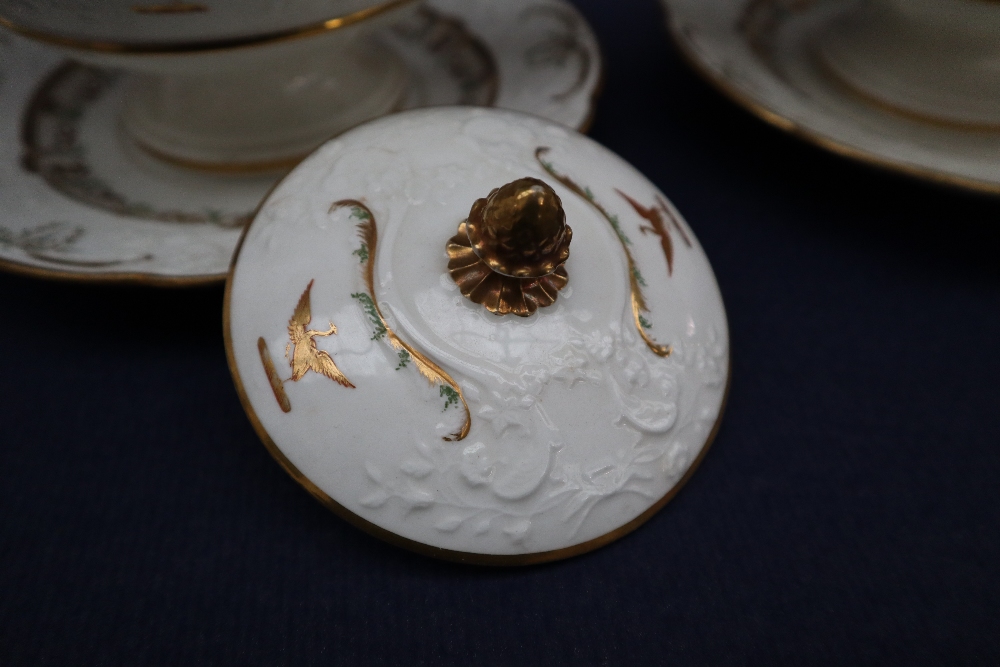 A pair of Swansea porcelain sauce tureens, covers and stands, with moulded lids and borders, - Image 6 of 12