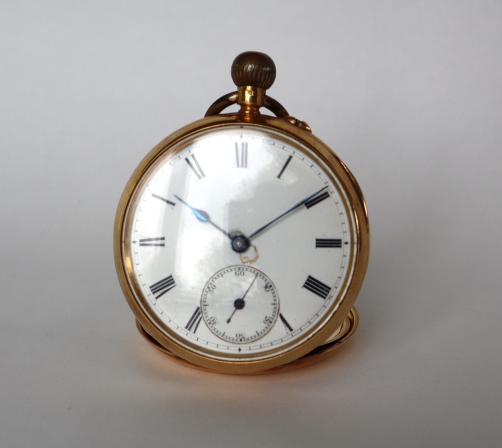 An 18ct yellow gold open faced pocket watch, with an enamel dial, - Bild 4 aus 10