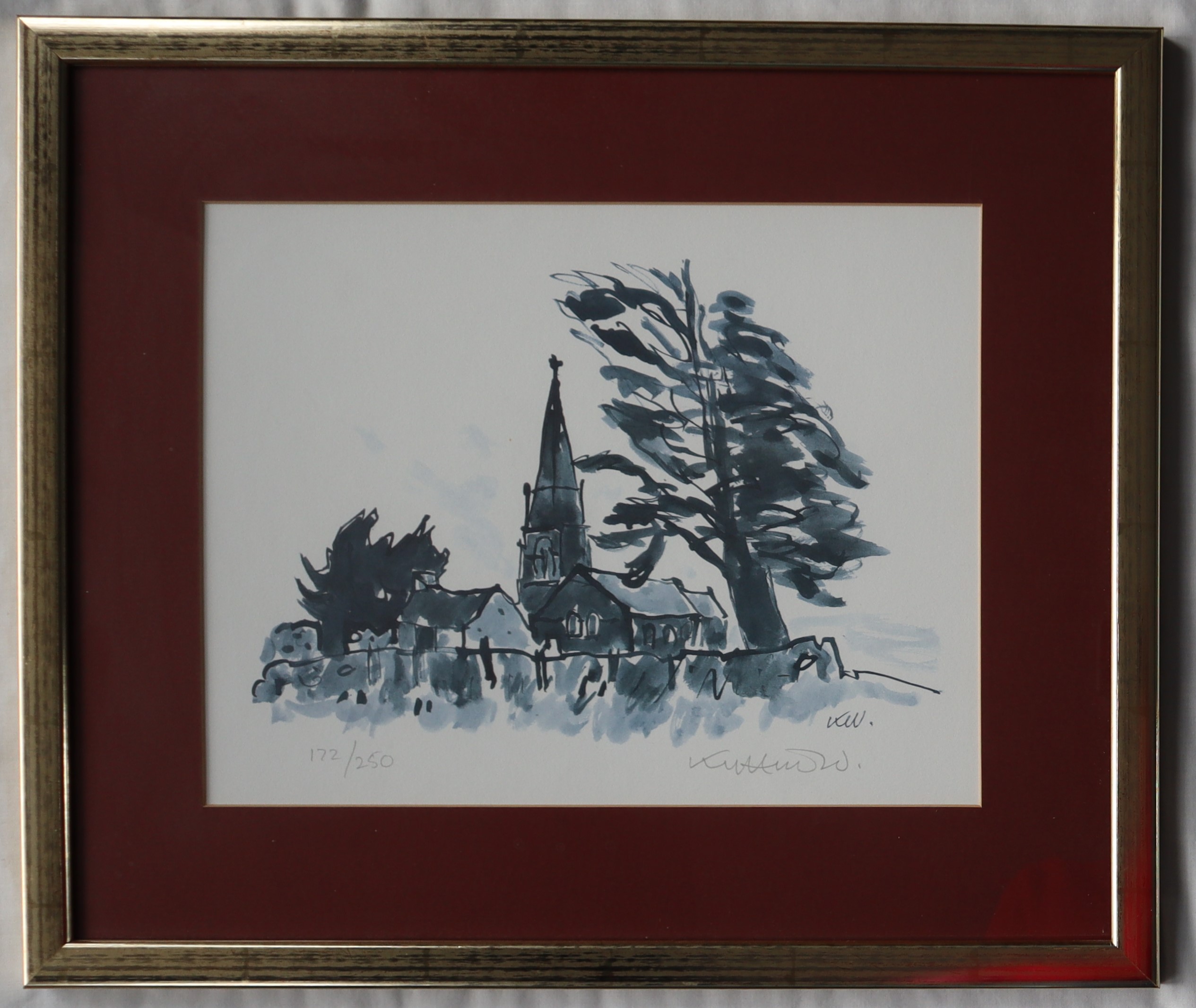 Sir Kyffin Williams Anglesey church with Spire and tree A limited edition print, No. - Image 2 of 5