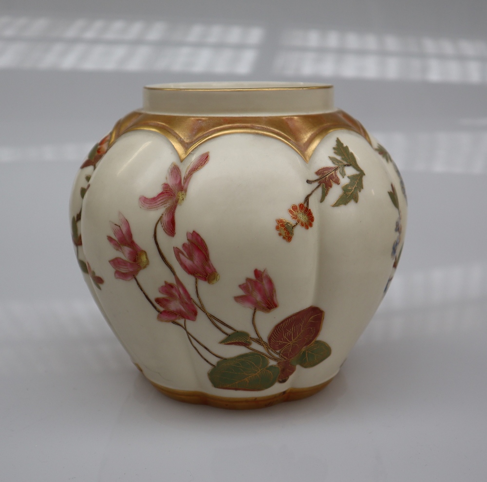 A pair of Royal Worcester porcelain ewers decorated with flowers and leaves number 1361 together - Image 7 of 11