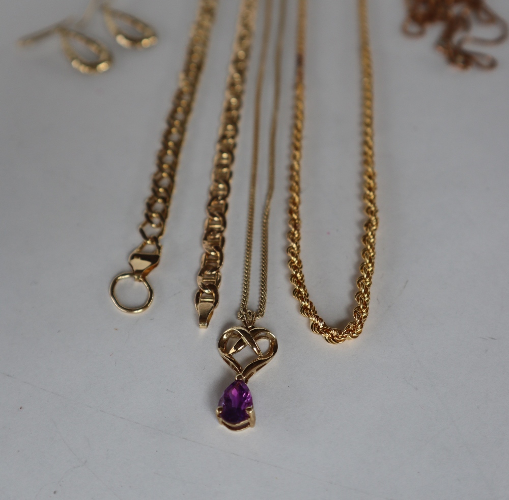 Two 9ct gold bracelets together with 9ct gold necklaces, earrings and pendant,