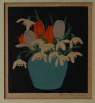 John Hall Thorpe Crocus and snowdrops A colour woodcut print Signed in pencil to the margin 16.