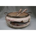 A Doulton pottery and electroplated twin handled salad bowl and servers decorated with fish and