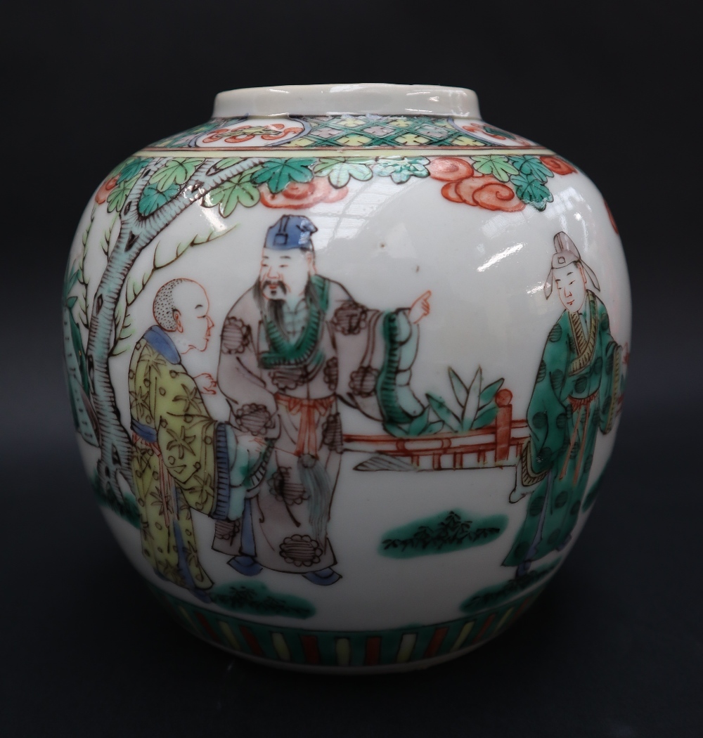 A Chinese Famille Verte porcelain vase and cover, the domed cover with a dog of foo finial, - Image 6 of 11