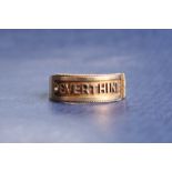 An 18ct gold ring with legend "OEVERTHINE", size N, approximately 2.