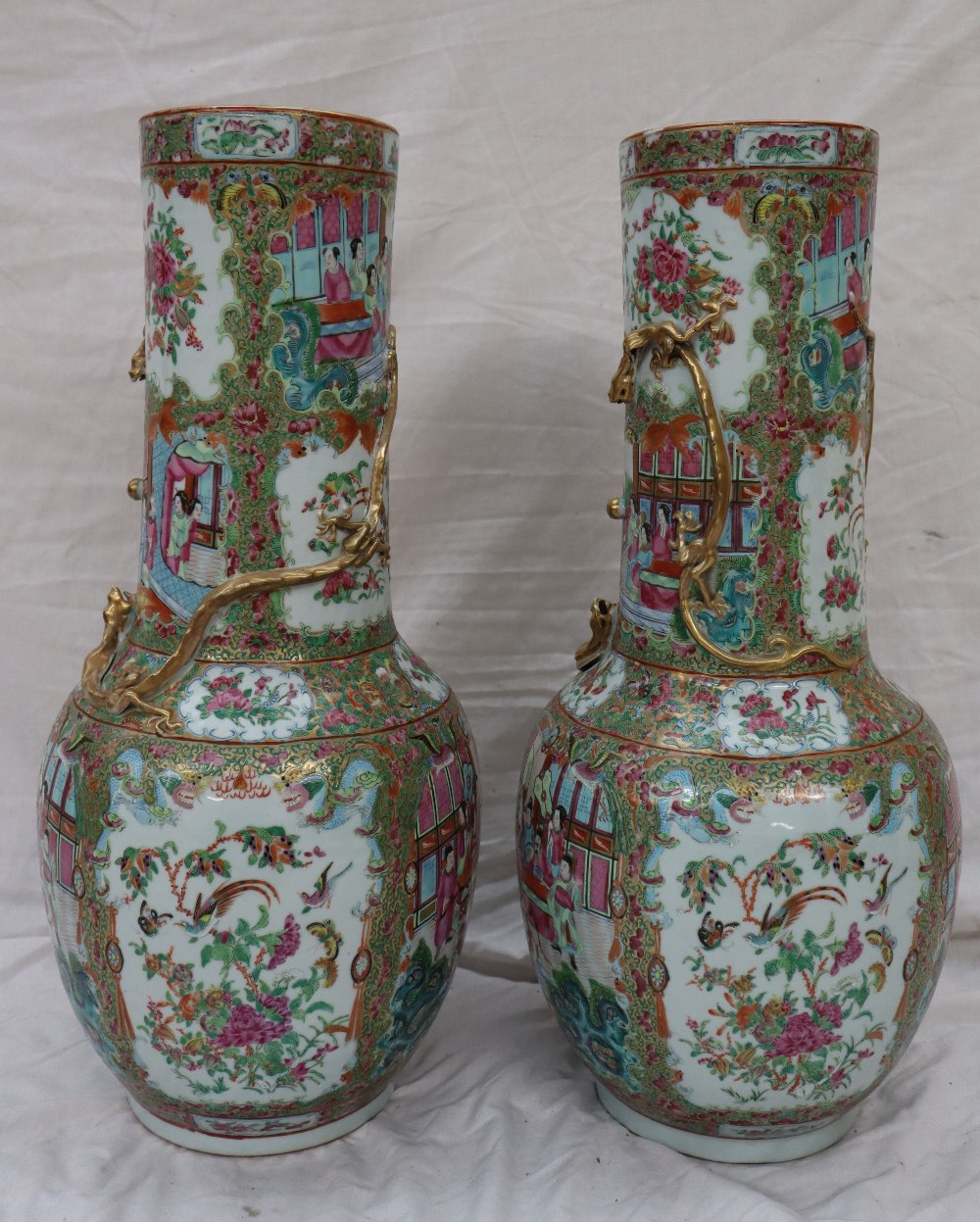 A pair of 19th century large Chinese Canton Famille Rose vases, - Image 4 of 17