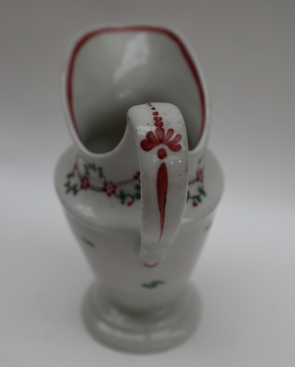 A Newhall porcelain milk jug of oval form and tapering body on a spreading foot painted with - Image 3 of 5