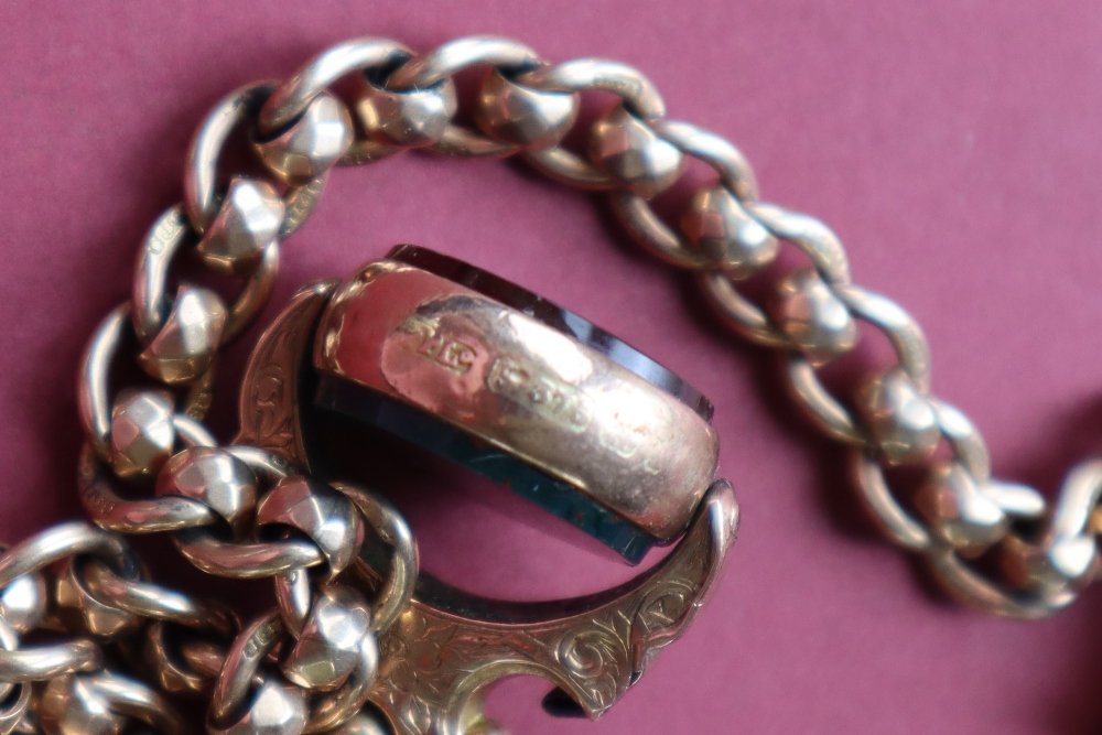 A 9ct yellow gold double Albert watch chain with oval and faceted links, - Image 4 of 4