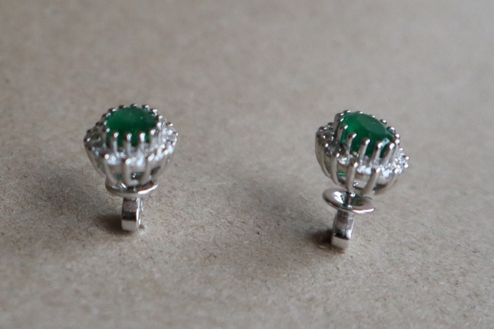 A pair of emerald and diamond cluster earrings, - Image 3 of 7