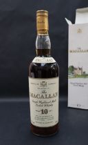 A bottle of The Macallan Single Highland Malt Scotch Whisky 10 Years Old,