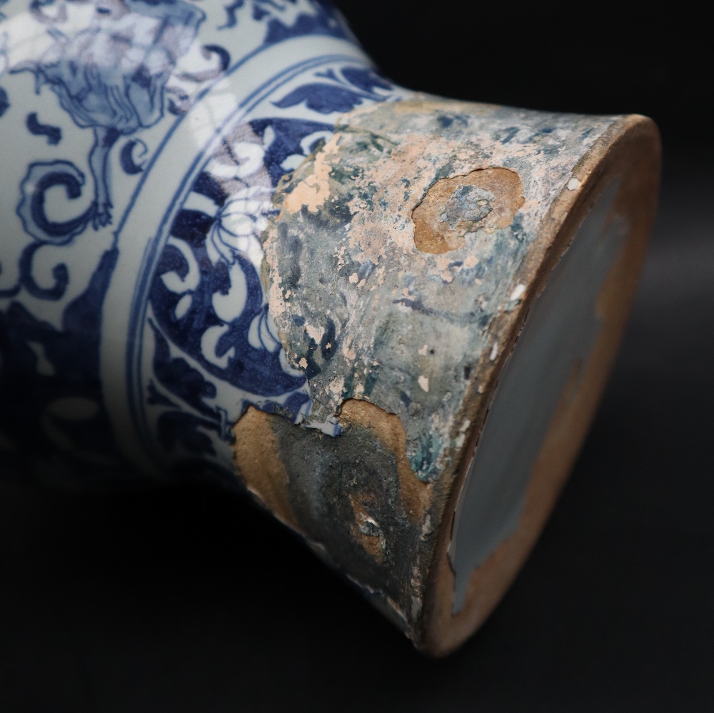 A 19th century Delft tin glazed earthenware blue and white vase decorated with stags, - Image 6 of 14