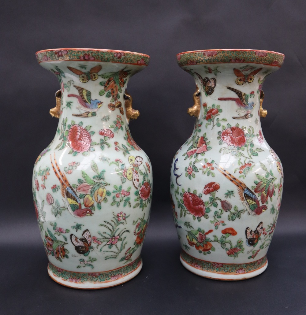 A pair of Cantonese porcelain vases, decorated with a lion dog and ball, - Image 4 of 9