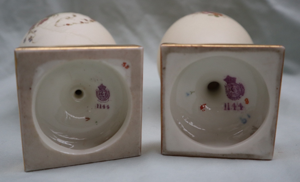 A pair of Royal Worcester porcelain ewers with wavy spout, mask terminal handles, - Image 10 of 10