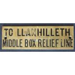 Railwayana - A brass signal box shelfplate "TO LLANHILLETH MIDDLE BOX RELIEF LINE", 12 x 3.