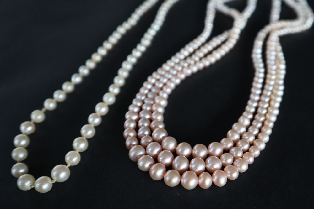 A pearl necklace with graduated pearls, ranging from 6mm to 3mm diameter, to a 9ct white gold clasp, - Image 3 of 5