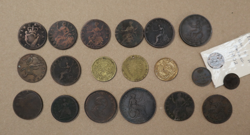 A William IIII copper penny dated 1834, together with a collection of half pennies dated 1799, 1741, - Image 2 of 2