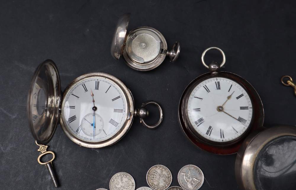 A silver open faced pocket watch, with an enamel dial and Roman numeral,