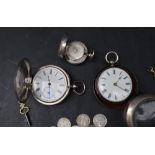 A silver open faced pocket watch, with an enamel dial and Roman numeral,