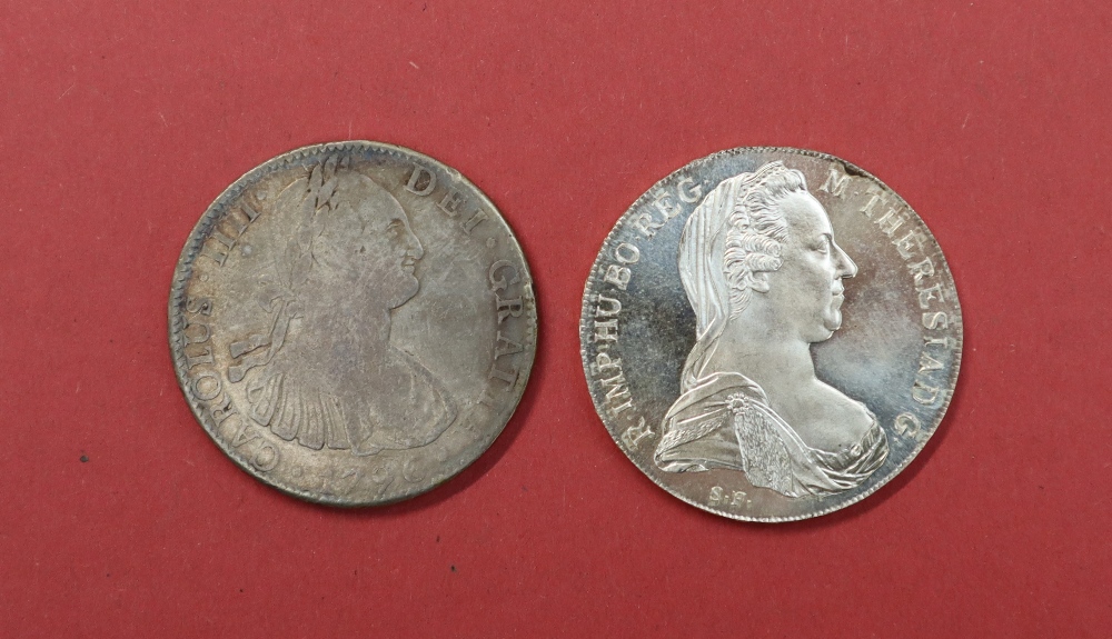 A Carolus IIII 1796 silver Mexico eight Reales coin together with a 1780 Marie Theresa Thaler - Bild 2 aus 2