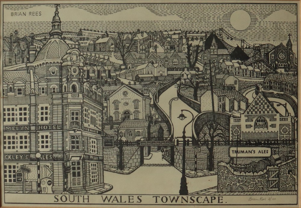 Brian Rees South Wales Townscape Limited edition Woodblock print, No.