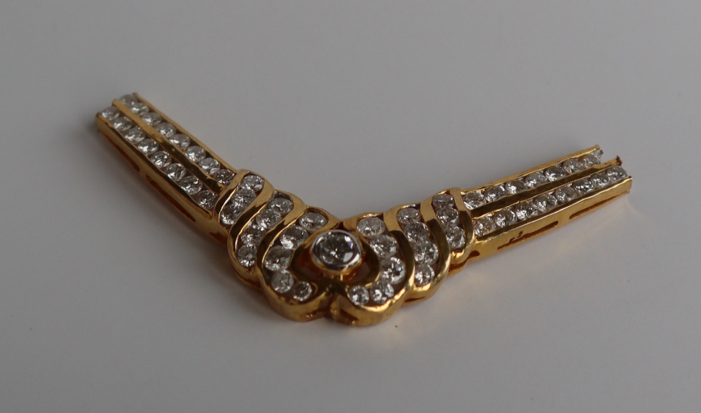 A yellow metal and diamond set necklace section, set with fifty six round brilliant cut diamonds, - Image 2 of 4