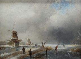 Charles Henri Joseph Leickert Skating on the river Oil on board Signed MacConnal-Mason & Son label