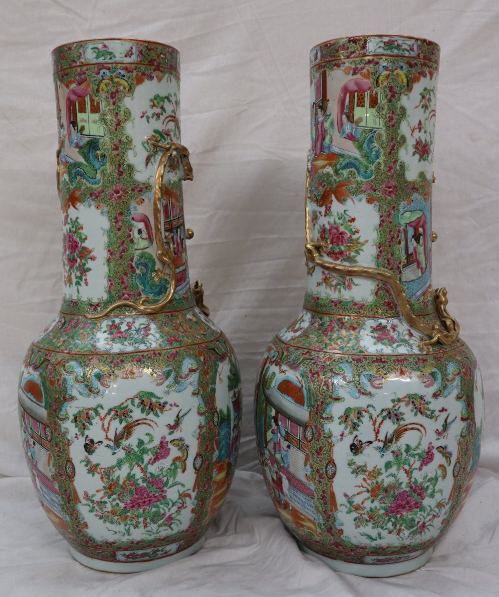 A pair of 19th century large Chinese Canton Famille Rose vases, - Image 7 of 17