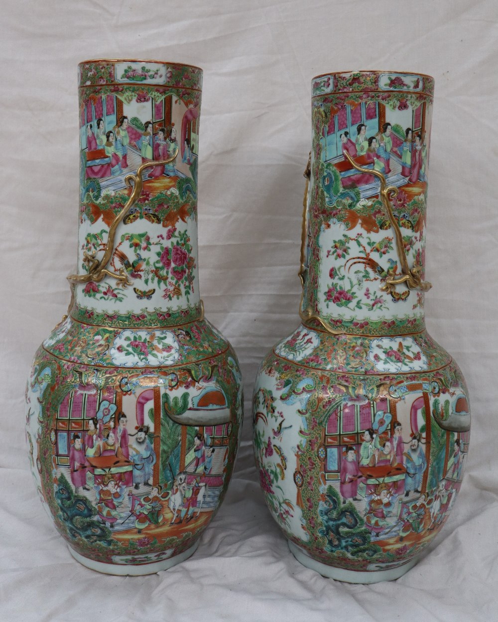 A pair of 19th century large Chinese Canton Famille Rose vases, - Image 5 of 17