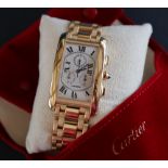 Cartier - An 18K gold quartz Tank Américaine calendar chronograph bracelet watch, Reference, 1730,