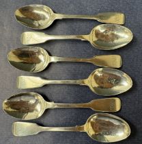 A set of six George III silver fiddle pattern teaspoons, London, 1794, Walter Brind,